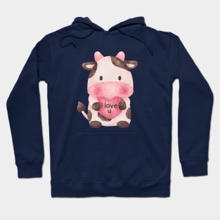 I Love You Cute Cow Holding Heart Valentines Day Couple Gift Hoodie